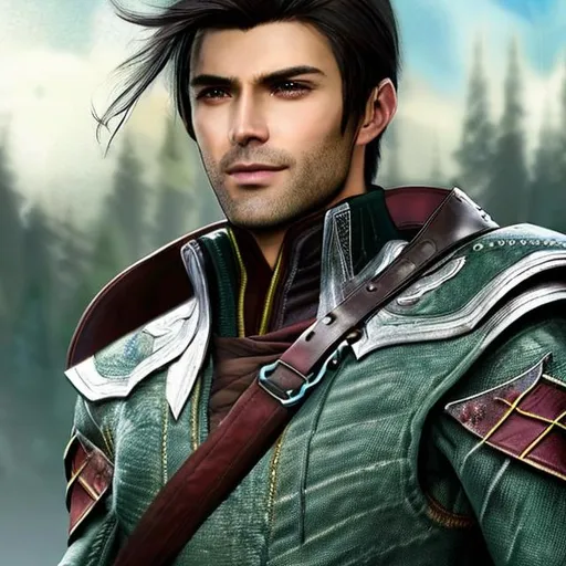 Prompt: Male Elf, Rogue, black hair short, brown eyes, DnD, fantasy setting, photo realistic, no facial hair

