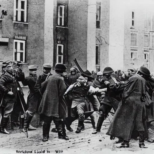 Prompt: realistic black and white photograph of of the execution of the communist revolutionary Vladimir Lenin by ww1 Russian soldiers in ww1 era imperialist Russia surrounded by Edwardian style apartment buildings