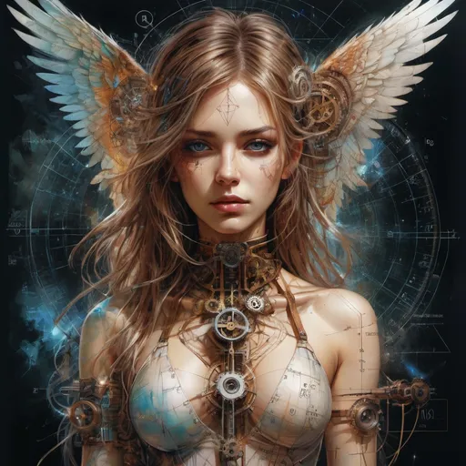 Prompt: Magical Mathematics two parts in one art double exposure otherworldly Full_Body_Steampunk_Angel, Complex Numbers, math, formulas trigonometry geometry & tribal symbols :: perfect_proportions :: flawless_eyes :: by Artgerm, Carne Griffiths, Greg Olsen, WLOP :: hyperrealistic, hyper detailed, photorealistic :: a masterpiece, incredible composition, amazing depth, imposing, meticulously composed, 8k,