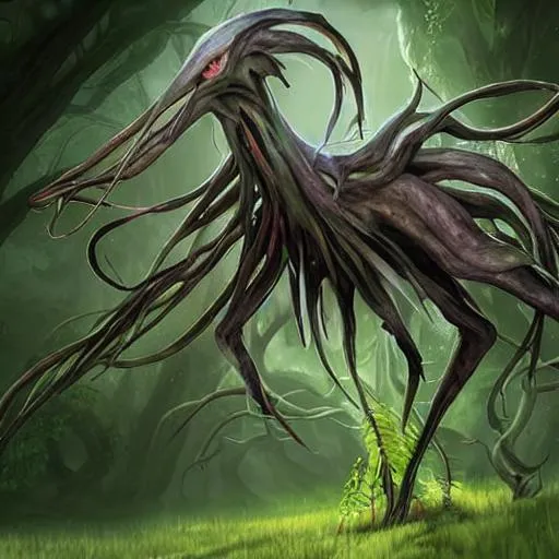 Prompt: awe-inspiring digital art painting of an Eldrazi from MTG, covered in plants, 4k, matte