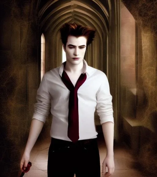 Prompt: Edward Cullen in hogwart school