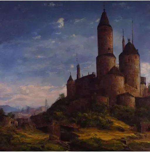 Prompt: realistic medieval oil painting of beautiful scenery