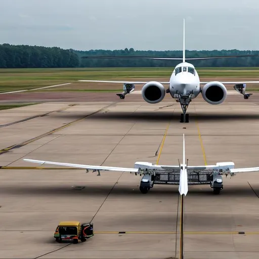 Prompt: A preparation of high-wing aircraft ready for takeoff