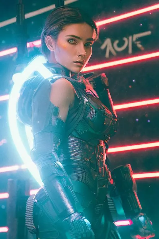 Prompt: Cyberpunk Soldier, gorgeous woman, princess, carbon fiber, neon white and red cybernetic armor, trimmed neon Steel, straight hair, goddess, hyper detailed, ((gorgeous detailed face)), ((beautiful detailed eyes)), galaxy eyes, symmetric, complimentary colors, insanely detailed, ultra sharp focus, elegance, luxury, majestic, masterpiece, golden ratio, ultra high quality model, cinematic lighting, beautiful landscape, 8k, volumetric lighting, concept art, unreal engine 5, cover shot, lighting on hair, perfection, rich deep colors, complex, elegant, expansive, fantastical, Octane render, Cinematic, Photo shoot, Essence, Rim Lighting, Soft Lighting, FXAA