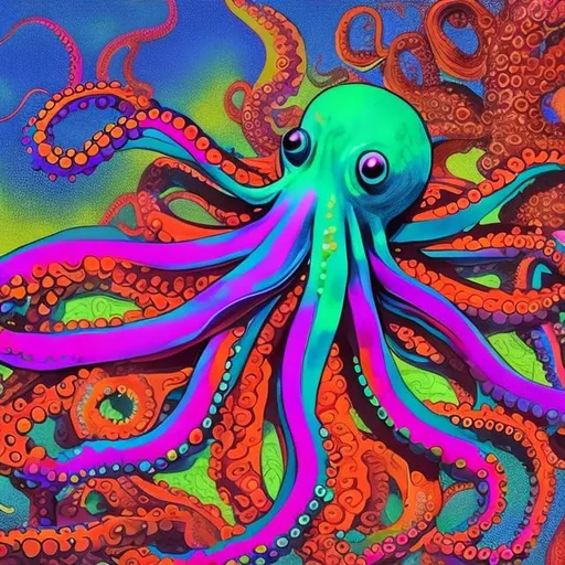 Prompt: Psychedelic octopus