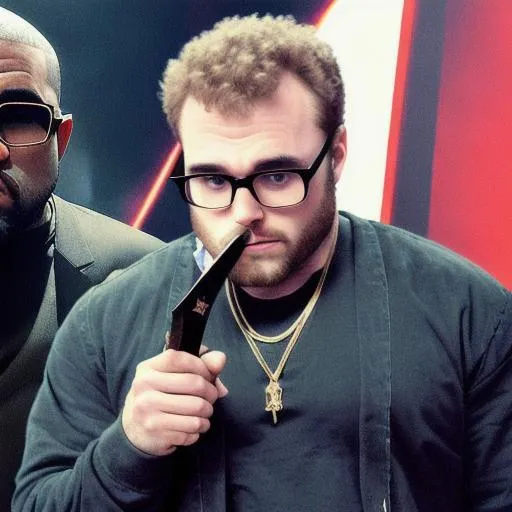 Prompt: seth rogan smoking kanye west