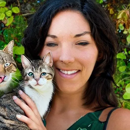 Prompt: A beautiful woman surrounded by cats.




