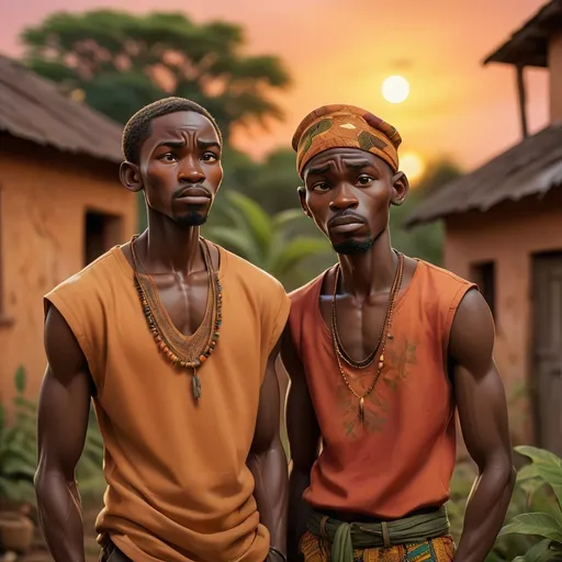 Prompt: African two brothers at the village one has jealous