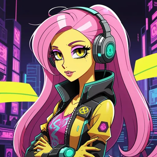 Prompt: cyberpunk equestria girls fluttershy 