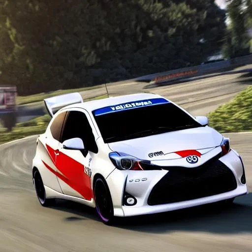 Prompt: 3d render of a toyota yaris Gazoo Racing style, rectilinear wide lens photo, very detailed, high quality resolution, octane render, shot with 16mm lens, hype photos, car in white at a mountain road, car looks like a rally car 