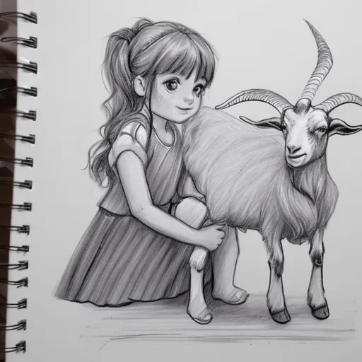 Prompt: A girl and a goat sketch
