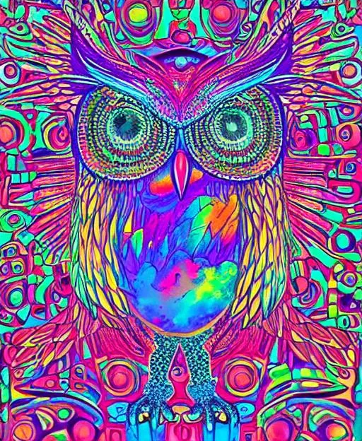 Psychedelic owl in a cyber city | OpenArt