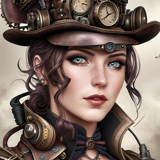 steampunk lady, closeup, hyper realistic