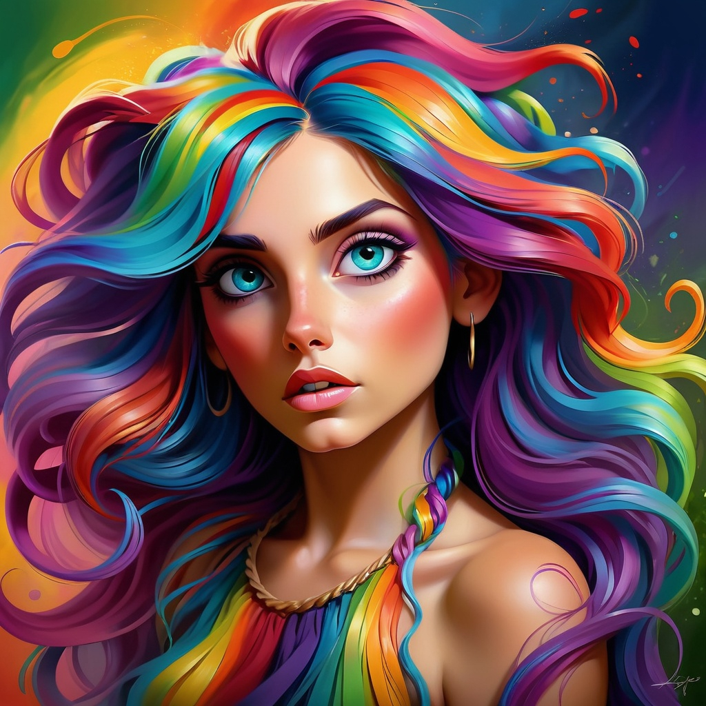 Colorful digital painting of a vibrant young woman,... | OpenArt