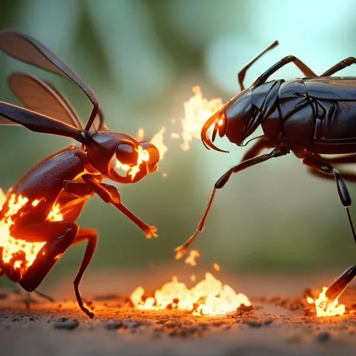 Prompt: Bugs Fighting with fire