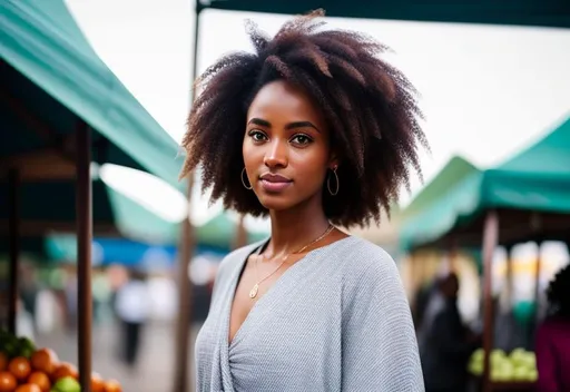 Prompt: woman, realism, realistic, tall, natural hair, habesha, draping clothes, outdoor market
