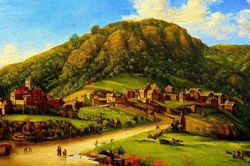 Prompt: realistic medieval oil painting of beautiful scenery