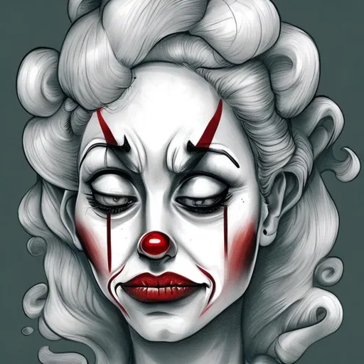 illustrate a woman with a clown face crying | OpenArt