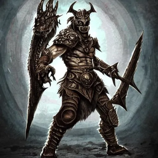 Prompt: The Last Dragonborn from Skyrim and Doomslayer as one character