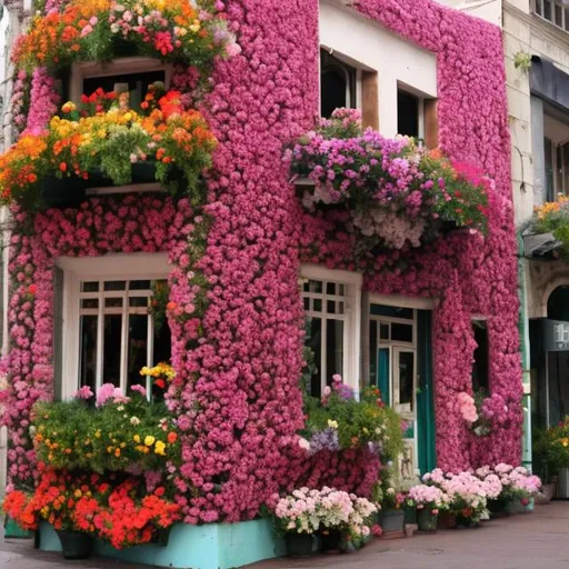 Prompt: city buildings made out of flowers