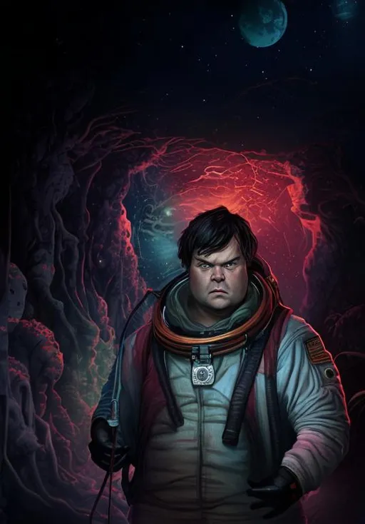 Prompt: swamp planet jack black astronaut 