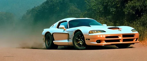 Prompt: Dodge Viper near jungles at sunrise, DVD Screengrab of 1999 film