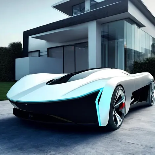Prompt: a sport car on a driveway, futuristic look, year 2030