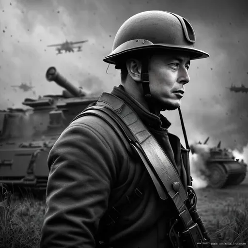 Prompt: Elon musk as a 2nd World War US military officer, insanely detailed intricate octane render, 8k artistic photography, photorealistic, in the style of nikolay razuev artstation and vitaly bulgarov. Black and white photo, old photo, 2nd world war military equipment