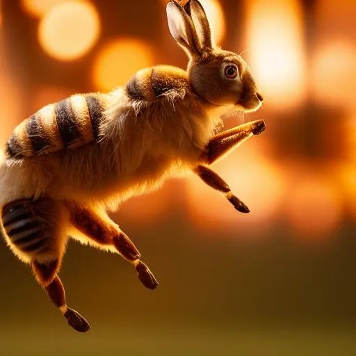 Prompt: honey bee blended with a hare , hybrid flying creature, surreal, 8k, food photography, octane render