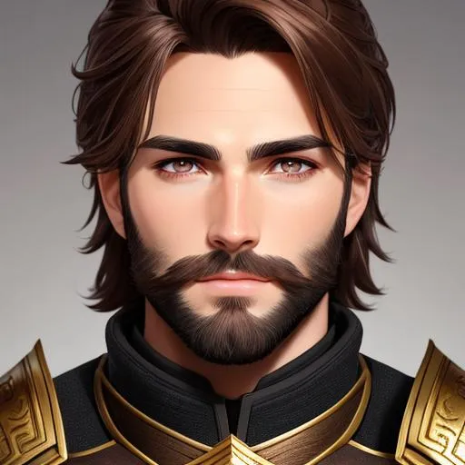 Prompt: Aesthetic man, little tiny stubble brown beard, brown hair, brown eyebrown, red eyes, light armor, mage armor, man, male, human, super-detailed face, detailed face, aesthetic face, symmetrical face, Full body portrait, Pastel Art, HD, Super-Resolution, Hard Lighting, Spherize, RTX