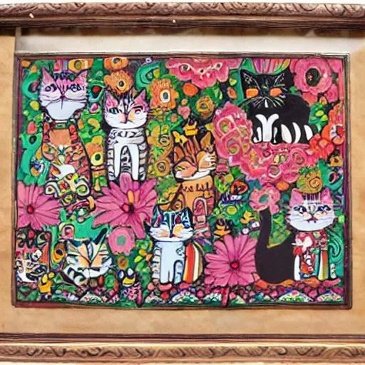 Prompt: Mexican art cats running



