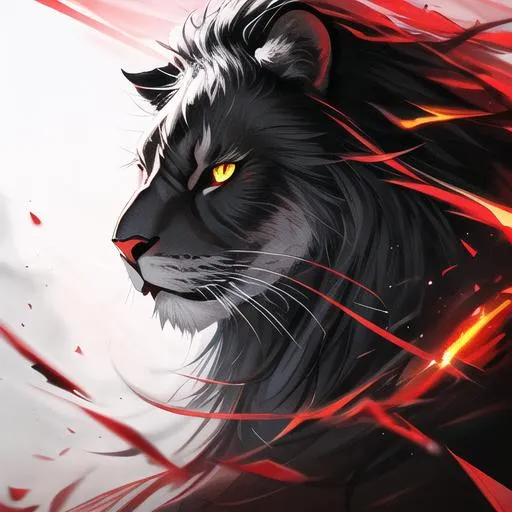 Prompt: A face shot of a beautiful black lion with a red scar on the right eye and bright red vengeful eyes, perfect composition, hyperrealistic, super detailed, 8k, high quality, trending art, trending on artstation, sharp focus, studio photo, intricate details, highly detailed, by greg rutkowski, illustration, watercolor
