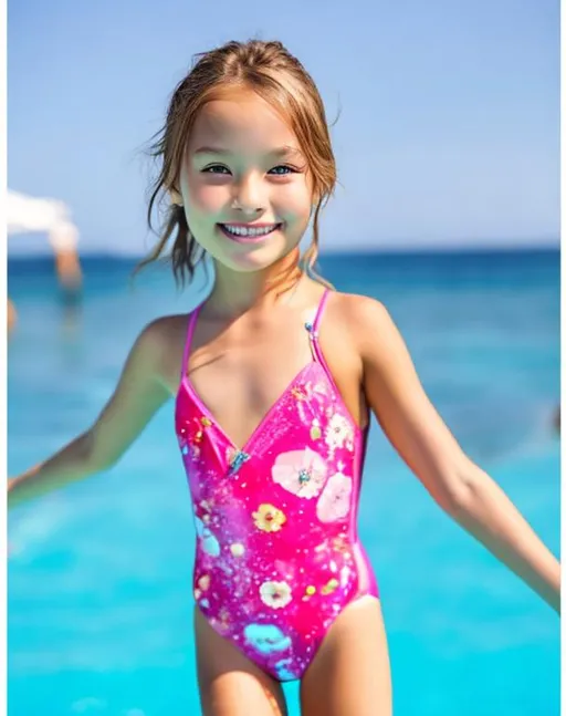 Prompt: 7 year old girl in a swimsuit
