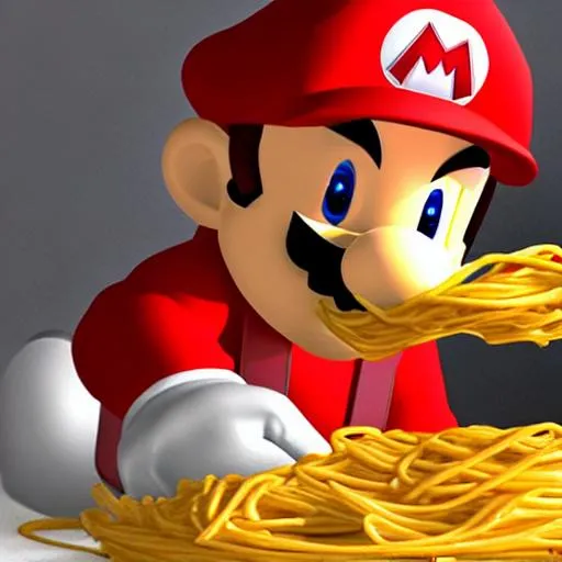 Prompt: low poly Mario 
eating spaghetti
