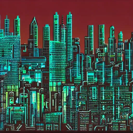 Prompt: cyberpunk themed city skyline