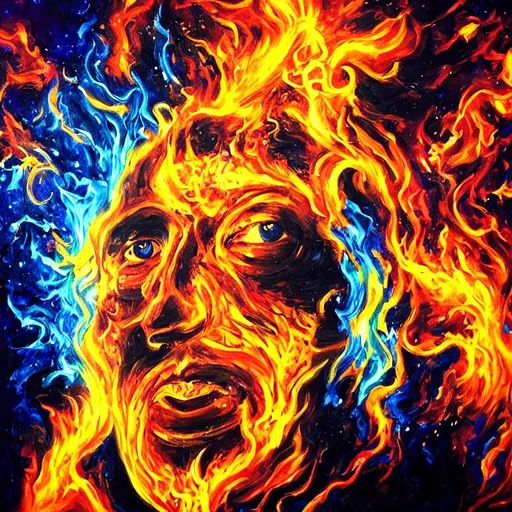 Prompt: multidimensional hyperbeing realistic mystical the face of god on fire