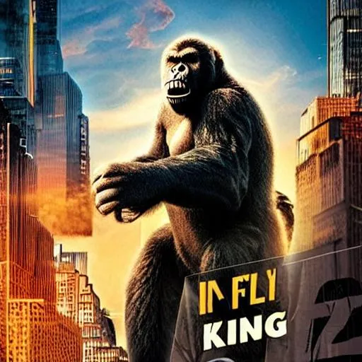 Prompt: king kong in 2021 year style but hes godzilla in 2021 year style