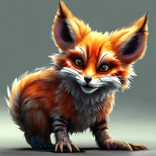 Prompt: make a  new creature, combining a kitten, fox and hamster