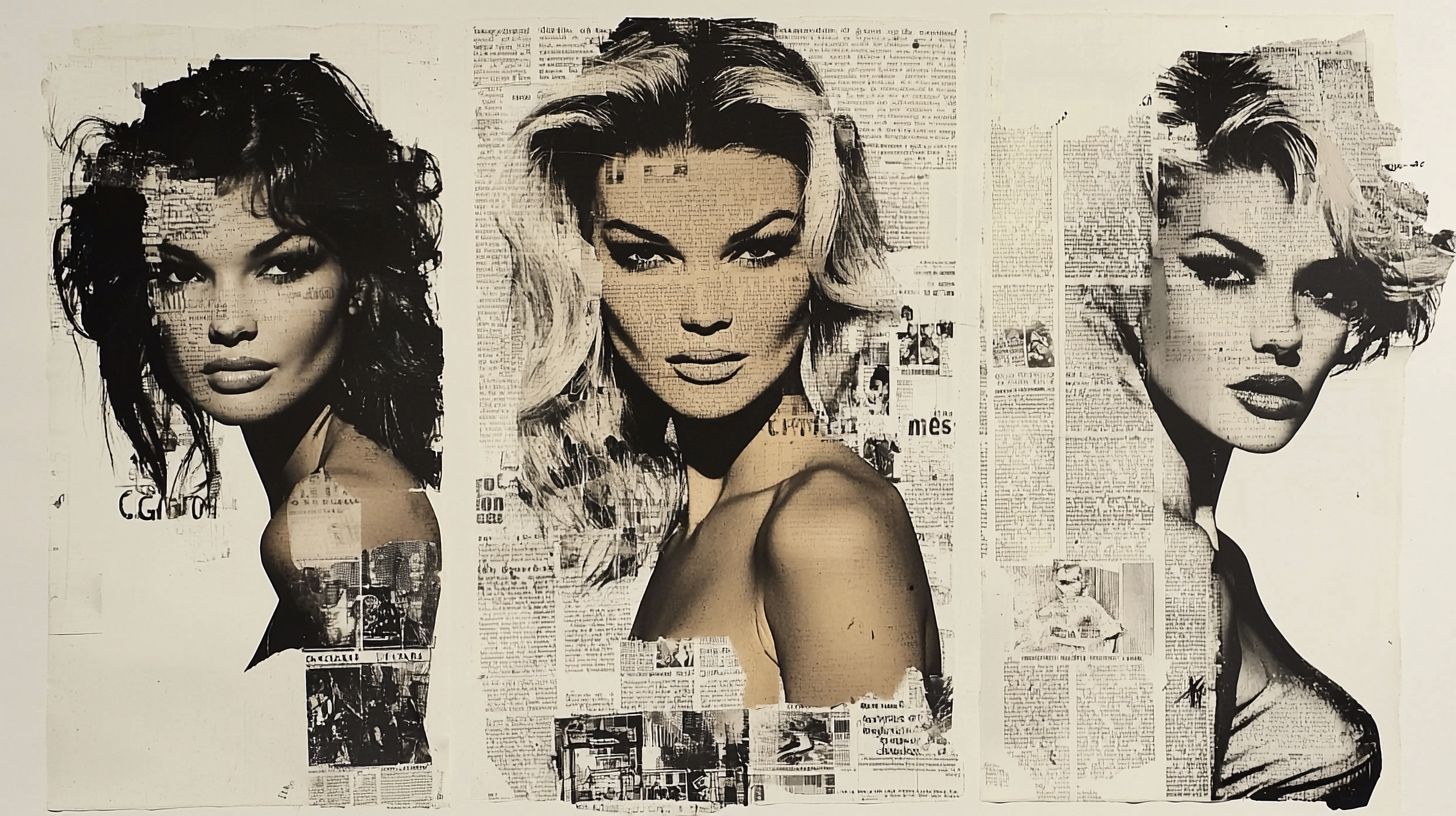 Prompt: newspaper cutouts of high end supermodels