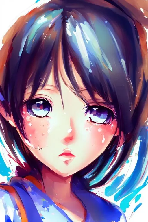 Prompt: cute anime girl, dynamic pose, big watery eyes, digital art, brush strokes, painterly, impressionist style, half painted