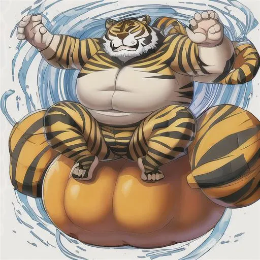 Prompt: fat tiger spirit, floating on air, with no legs