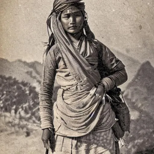 Prompt: Girl soldier in nalapani war nepal 1809