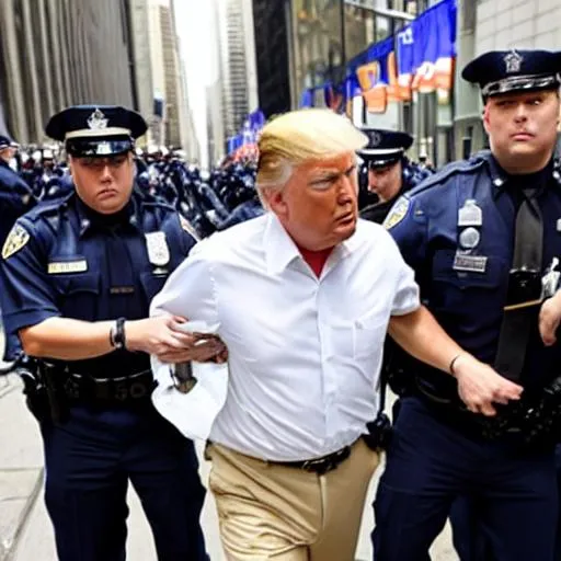 Prompt: Donald Trump being arrested by NYPD officers