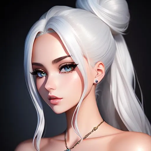 Prompt: {{{{highest quality stylized character masterpiece}}}} best award-winning digital oil painting with {{lifelike textures brush strokes}},
upper body image of surrealistic provocative arousing seductive stunning beautiful feminine 22 year old anime like authentic girlfriend {{no makeup}} with {{wavy white hair bun}} and {{beautiful blue eyes}} wearing {{simple futuristic white clothing}} with deep exposed visible cleavage and tight beautiful belly pooch sitting on cozy bed in hyperrealistic intricate perfect 128k UHD HDR,
wonderful extremely detailed cute face with romance glamour beauty soft skin and red blush cheeks and cute sadistic smile and {{seductive love gaze at camera}}, 
perfect anatomy in perfect colored shaded composition of professional sharp focus RAW photography with depth of field, 
cinematic volumetric dramatic 3d lighting, 
{{sexy}}, 
{{huge breast}}, 
physics-based rendering, 
masterpiece