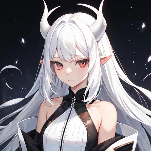 Prompt: Zaley 1female (white hair, white demon horns) young kid, 10 years old