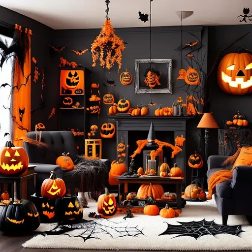 Prompt:  a halloween themed livingroom