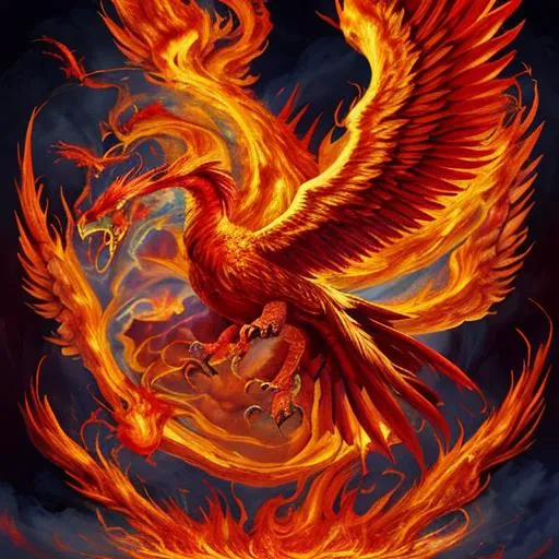 Prompt: Phoenix, giant bird, Angelic force, flames, magma, volcano, bleeding, blood, animalistic, demonic, draconic, 