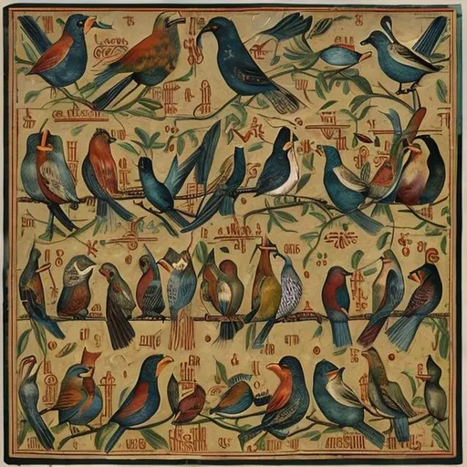 Prompt: lots of birds talking to one another, in the style of Orthodox Christian iconography
