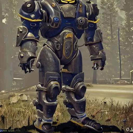 Prompt: a cat wearing XO1 power armor from fallout 76