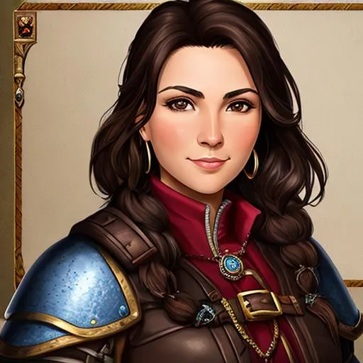 Prompt: Portrait of a 37-year old latina female baldur's gate player character with dark brown hair and dark brown eyes